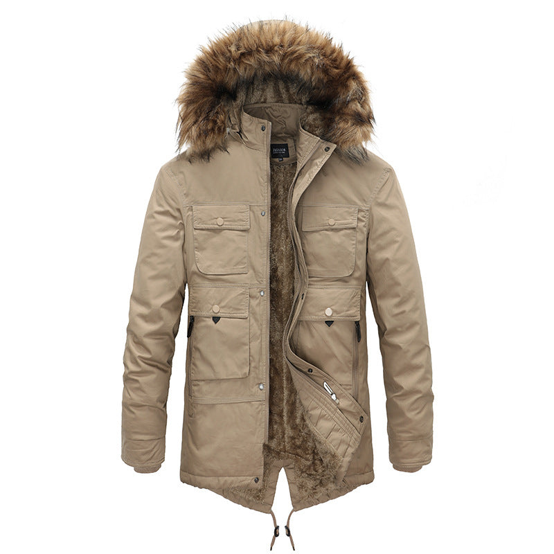 Men's Winter Velvet Thickened Fur Collar Warm Jacket