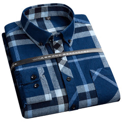 Men's plaid cotton casual loose inch shirt