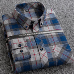 Men's plaid cotton casual loose inch shirt