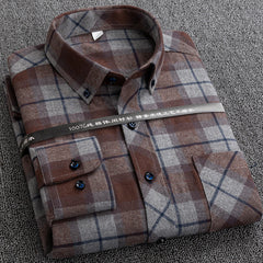 Men's plaid cotton casual loose inch shirt