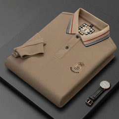 Cotton long sleeve jacquard lapel men's polo shirt