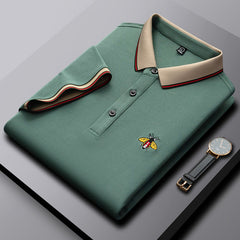 Summer Ice Silk Cotton Embroidered Bee Polo Shirt