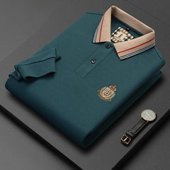 Cotton long sleeve jacquard lapel men's polo shirt