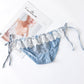 New Retro Plaid Ice Silk Bow Lace Low Waist Strap Panties