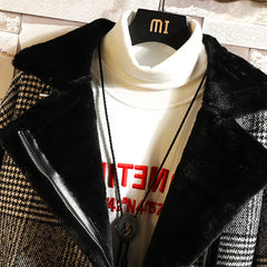 Men's Velvet Casual Lapel Diagonal Zipper Coat