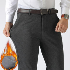 Men's Thickened High Waist Elastic Straight Warm Non-iron Casual Pants