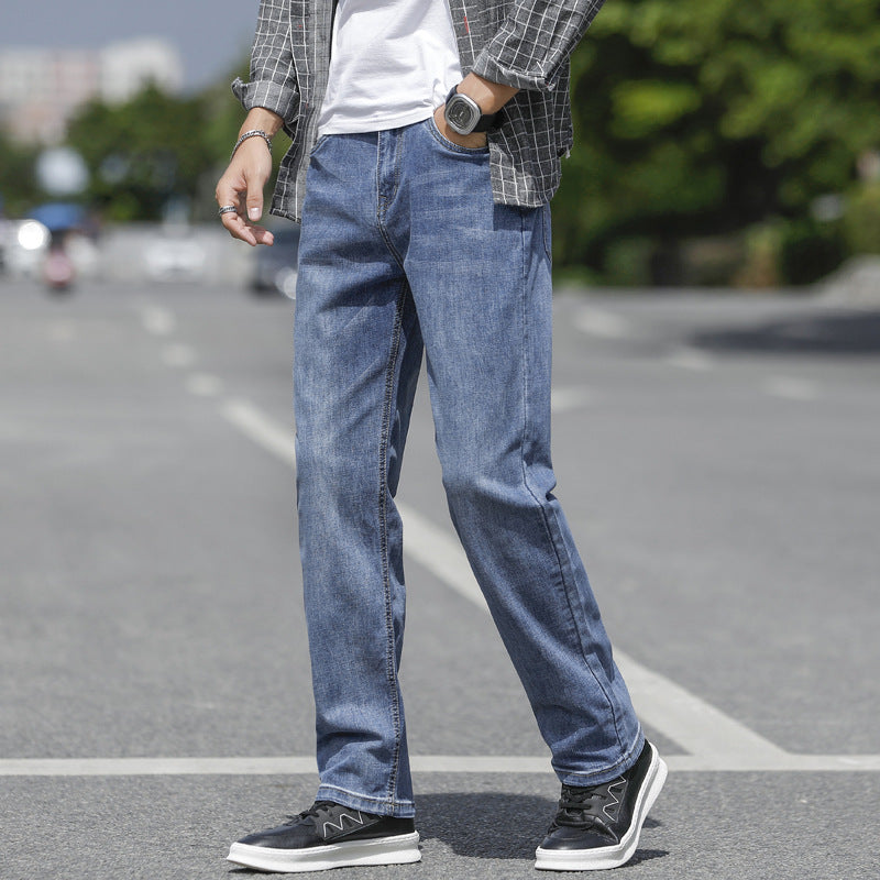 Men's Thin Straight Loose Elastic Wide Leg Casual Jeans