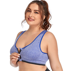 Plus Size Zip Front Shockproof Sports Bra