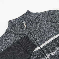 Thickened stand-up collar color-blocked retro jacquard knitted cardigan