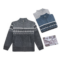 Thickened stand-up collar color-blocked retro jacquard knitted cardigan