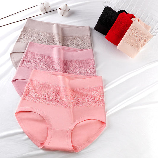 [6PCS] 100% Cotton Women's Plus Size Sexy Lace High Waist Panties