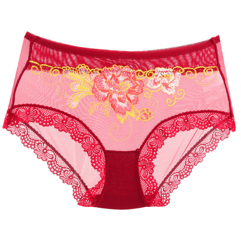 New Embroidered Sexy Lace Transparent Mesh Briefs