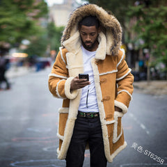 Men's Solid Color Stitching Casual Lapel Hooded Jacket