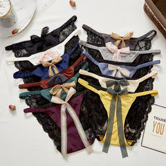 Low-waist Sexy Lace Bow Hollow Breathable Seamless Briefs