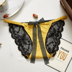 Low-waist Sexy Lace Bow Hollow Breathable Seamless Briefs
