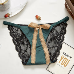 Low-waist Sexy Lace Bow Hollow Breathable Seamless Briefs