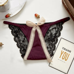 Low-waist Sexy Lace Bow Hollow Breathable Seamless Briefs