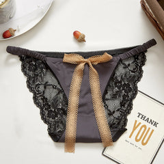 Low-waist Sexy Lace Bow Hollow Breathable Seamless Briefs