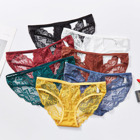 Low-waist Sexy Hollow Lace Mesh See-through Briefs