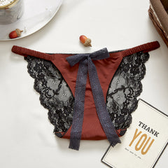Low-waist Sexy Lace Bow Hollow Breathable Seamless Briefs