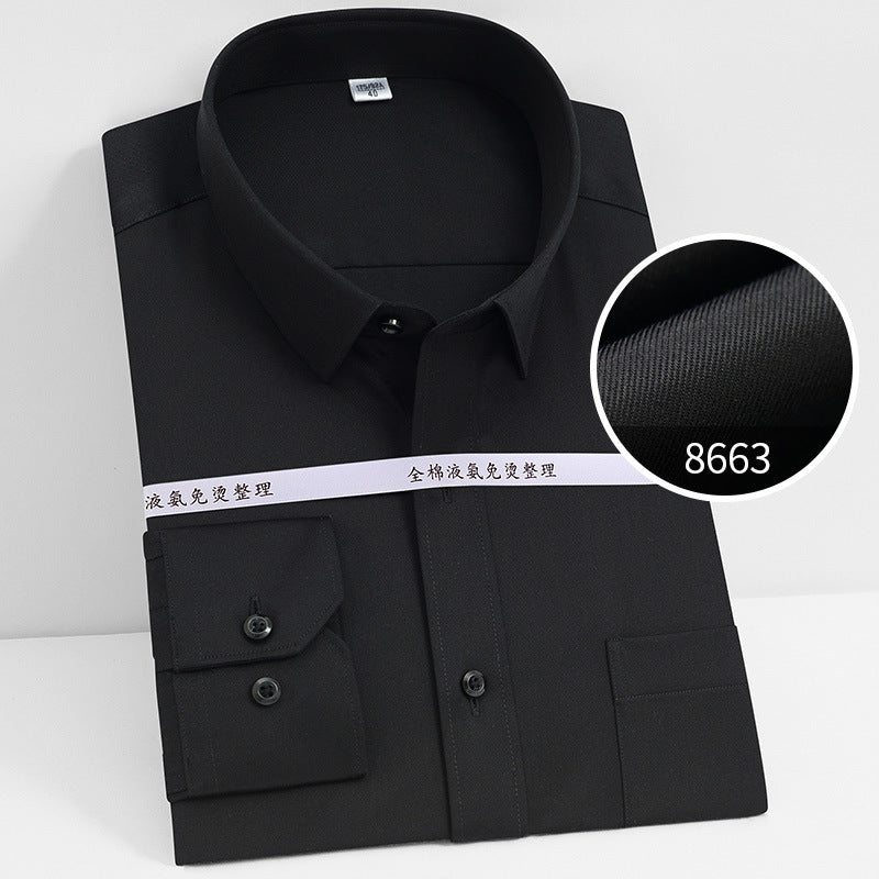Men's 100% Pure Cotton Liquid Ammonia Long-sleeved High-end Business No-iron Shirt