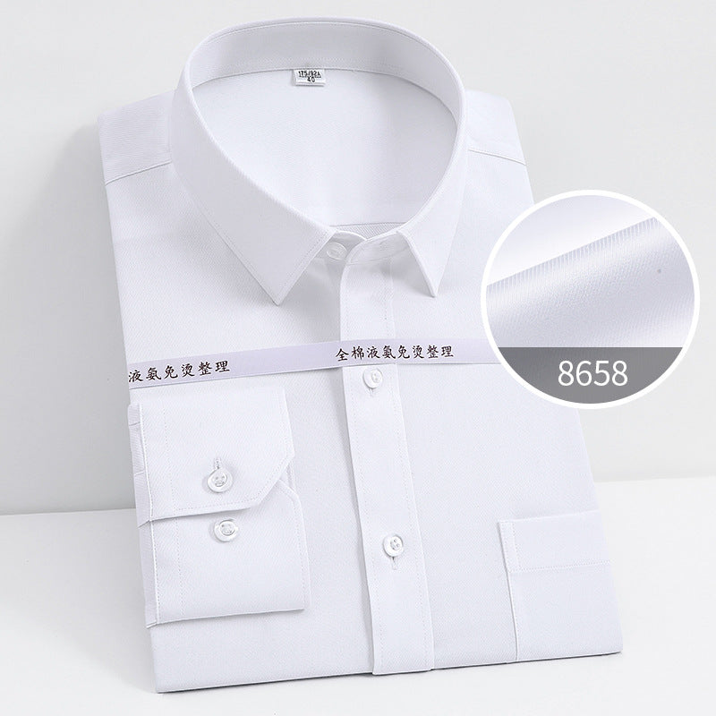 Men's 100% Pure Cotton Liquid Ammonia Long-sleeved High-end Business No-iron Shirt