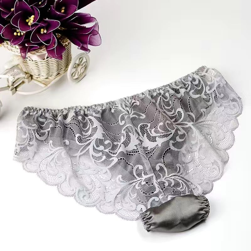 100% Mulberry Silk Lace Sheer Panties