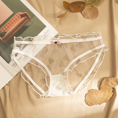 Transparent Mesh Sexy High Elastic Ruffled Low Waist Briefs