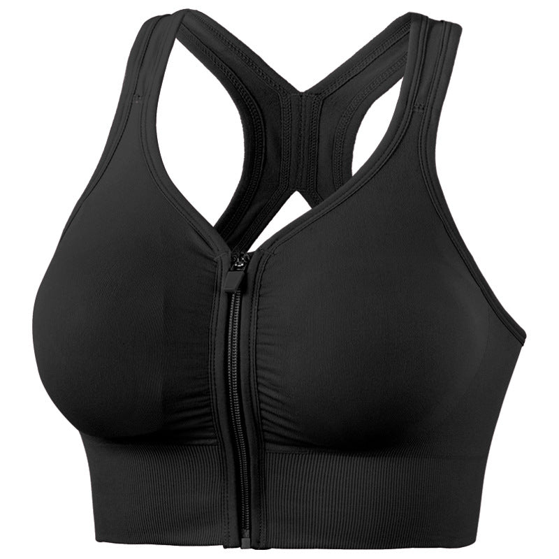 Shockproof Push Up Plus Size Running Sports Zip Front Bra