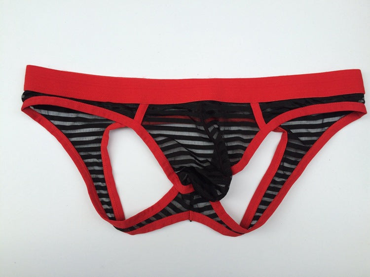 Men's Striped Hollow Low-waist Sexy Breathable and Comfortable Crotchless Thong