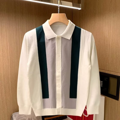 Men's Retro Color Block Vertical Stripe Knitted Cardigan
