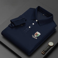 Men's Cotton Embroidered Long-sleeved Polo Shirt
