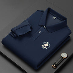 Men's Cotton Embroidered Lapel Long-sleeved Polo Shirt