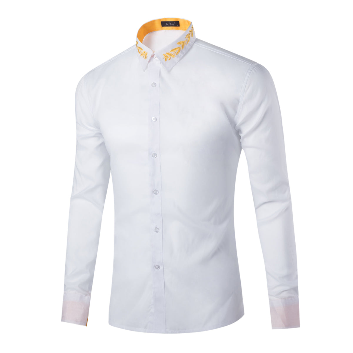 Men's Fashionable Collar Embroidered Solid Color Long Sleeve Loose Shirt