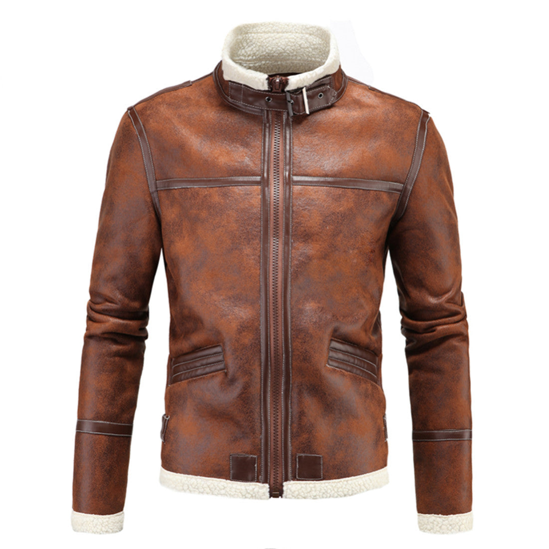 2023 New Winter Fashion Men's Thickened Stand Collar Leather Jacket