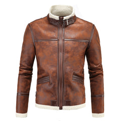 2023 New Winter Fashion Men's Thickened Stand Collar Leather Jacket