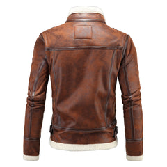 2023 New Winter Fashion Men's Thickened Stand Collar Leather Jacket