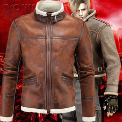 2023 New Winter Fashion Men's Thickened Stand Collar Leather Jacket