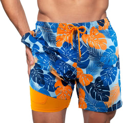 Men's Blue Jungle Compression Lined Swim Trunks