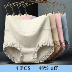 【4 PCS 】High Waist Cotton Lace Panties 女士内裤 Lannyhome S 4 PCS RANDOM 