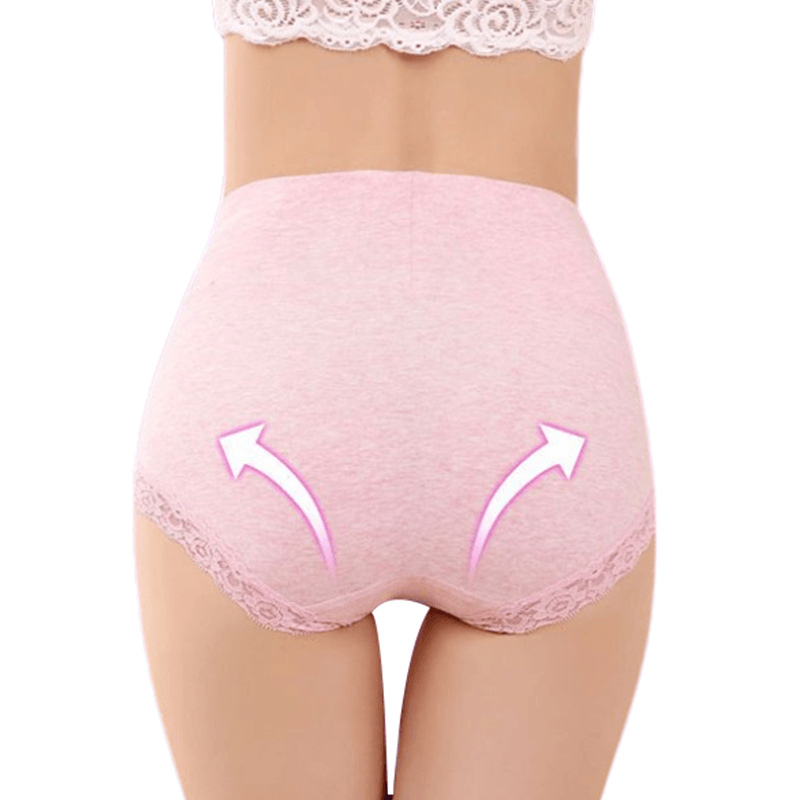 【4 PCS 】High Waist Cotton Lace Panties 女士内裤 Lannyhome 