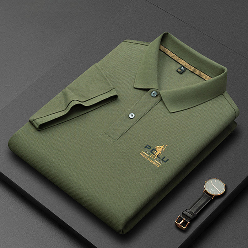 Men's 100% Cotton Lapel Solid Color Polo Shirt