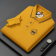 Men's Cotton Long Sleeve Lapel Embroidered Polo Shirt