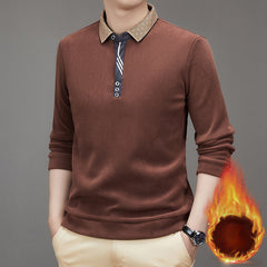 Men's 2023 Winter Velvet Thickened Business Lapel Polo Shirt