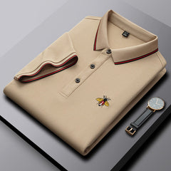 Summer Ice Silk Cotton Embroidered Bee Polo Shirt
