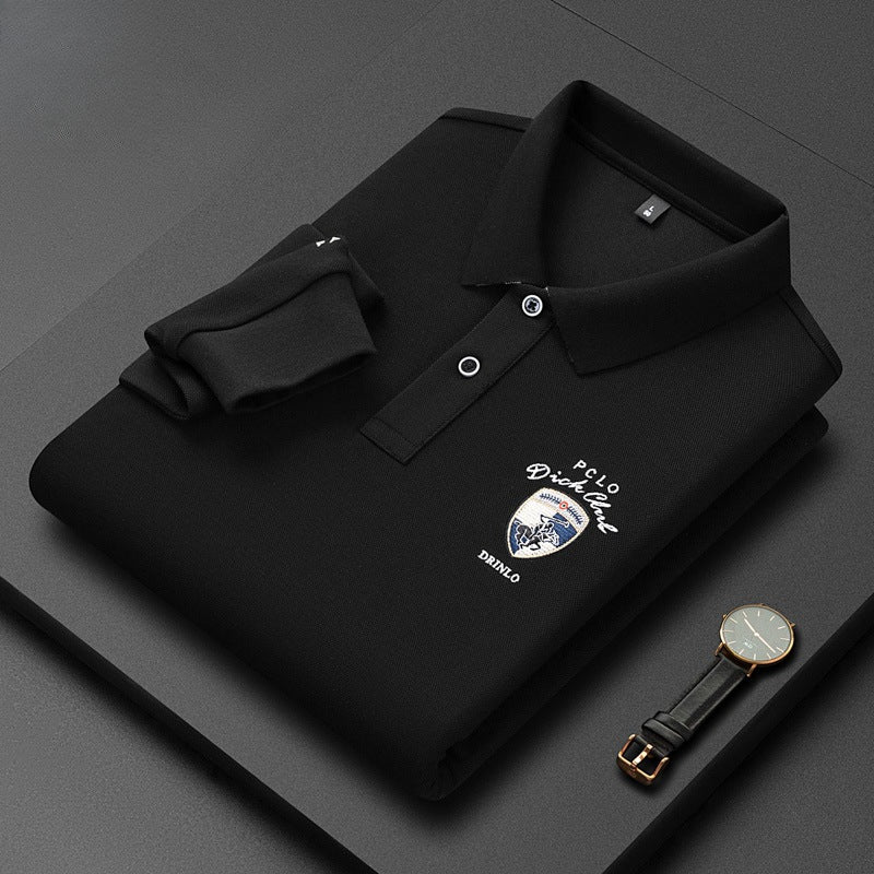 Men's Cotton Embroidered Lapel Polo Shirt