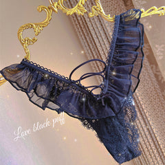 Ruffled Cross Strap Mesh Lace Sexy Thong