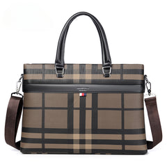 Men's Waterproof and Scratch-proof Large-capacity Plaid Business Briefcase