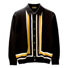 Men's Retro Color Block Vertical Stripe Knitted Cardigan
