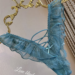 Ruffled Cross Strap Mesh Lace Sexy Thong